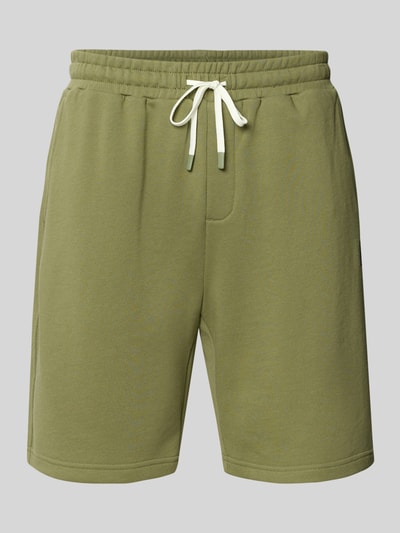 Produktfoto, Shorts mit Label-Badge und elastischem Bund von Scotch & Soda in Olivgrün, Reine Baumwolle, Regular-Fit, Bundweite 41 cm, Innenbeinlänge 50 cm