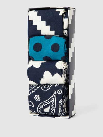 Happy Socks Sokken met all-over print in een set van 4 paar, model 'Moody Blues' Donkerblauw - 3