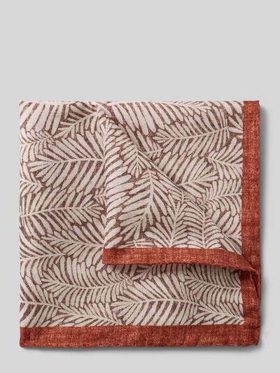 Produktfoto, Einstecktuch mit Seiden-Anteil Modell 'Plant' von Verugia im Baumwoll-Mix, rechteckige Passform, floraler Allover-Print, rostrote und beige Farben, feine Struktur.