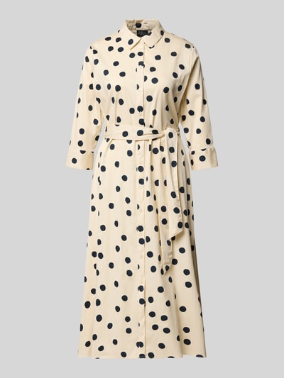 Produktfoto, Regular Fit Blusenkleid aus Baumwoll-Mix von s.Oliver BLACK LABEL in Optik:Allover-Muster mit Polka-Dots, Midi-Länge, Taillengürtel, Hemdblusenkragen, Knopfleiste und seitlichen Eingrifftaschen