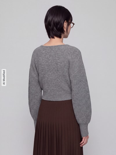 PIECES Regular Fit Pullover in Wickel-Optik Modell 'AVA' Mittelgrau Melange 4