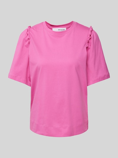 Selected Femme T-shirt w jednolitym kolorze model ‘PENELOPE’ Mocnoróżowy 2