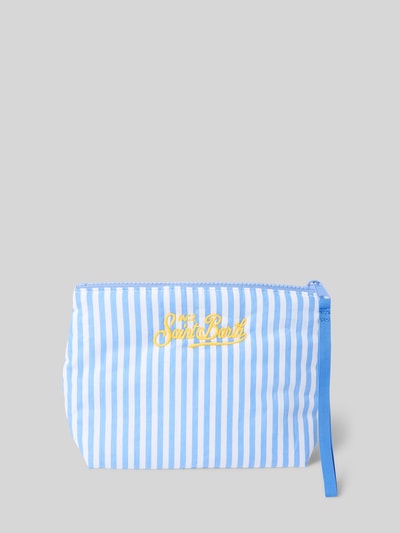 Produktfoto, Kosmetiktasche aus Reine Baumwolle mit Reißverschluss Modell 'Aline' von MC2 Saint Barth, Statement-Stitching, Label-Details, blau-weiß gestreift, Struktur weich