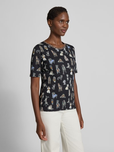 Marc Cain T-shirt met geribde ronde hals Zwart - 4