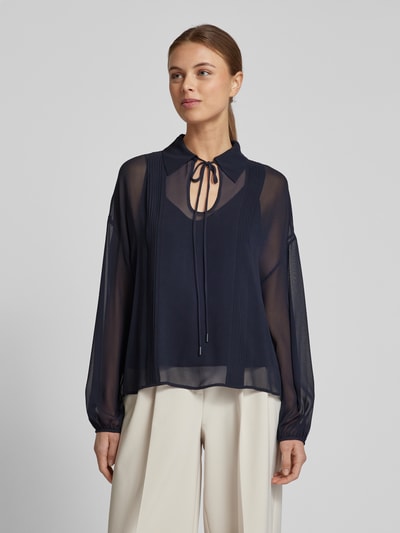 Max Mara Studio Regular fit blouse met platte kraag, model 'VALDAI' Donkerblauw - 4