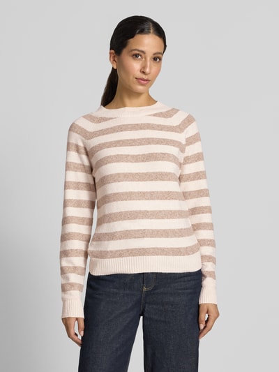 VERO MODA sweter w kroju regular fit z paskami model 'DOFFY' Piaskowy 4