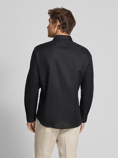 Jake*s Slim Fit Freizeithemd aus Leinen-Baumwoll-Mix Black 5