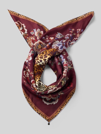Produktfoto, Tuch aus Seide im Allover-Look von Codello, quadratische Form, florale und Leopardenmuster, feine glatte Textur, Damen Tuch