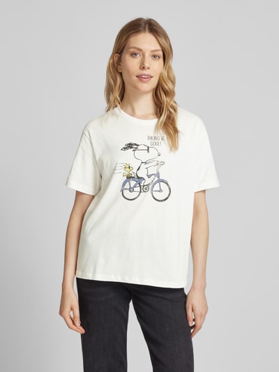 Jake*s Casual T-Shirt mit geripptem Rundhalsausschnitt Offwhite 4