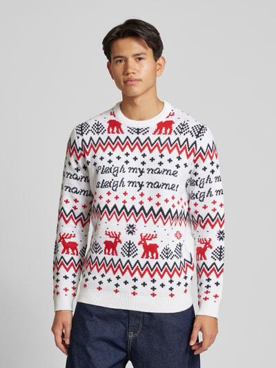 Only & Sons Weihnachtspullover mit Motiv- und Statement-Stitching Modell 'XMAS' Offwhite 4