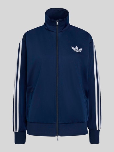 Produktfoto, Relaxed Fit Sweatjacke mit Logo-Stitching von adidas Originals in Dunkelblau mit weißen Streifen, glatte Textur