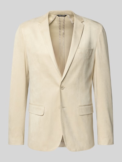 Produktfoto, Slim Fit Sakko mit Reverskragen von Antony Morato, mieszanka materiałów z dodatkiem streczu, krój slim fit, kołnierz z połami, kieszenie z patką, zapięcie na guzik, długość tyłu w rozmiarze 50: 72 cm, szerokość ramion w rozmiarze 50: 45 cm, długość rękawów w rozmiarze 50: 67 cm, jasny beż, jednolita struktura, lekko błyszcząca powierzchnia