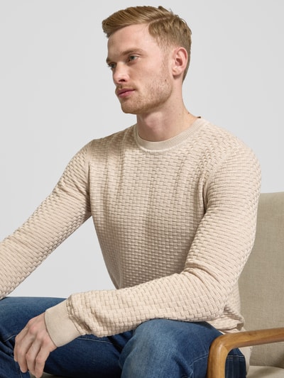 JOOP! Collection Sweter z dzianiny z okrągłym dekoltem model ‘Wanjo’ Beżowy 3