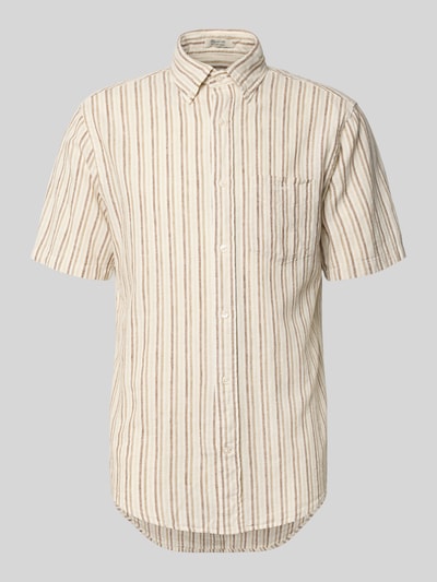 Produktfoto, Slim Fit Leinenhemd mit Brusttasche von Gant im Streifenmuster, Kurzärmelig, Button-Down-Kragen, Baumwoll-Leinen-Mix, durchgängige Knopfleiste, Logo-Stitching, für Herren