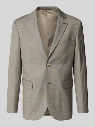 Produktfoto, Sakko mit Pattentaschen Modell 'charles' von Matinique in Beige, Material-Mix mit Woll-Anteil, Regular-Fit, Reverskragen, Brustleistentasche, Knopfverschluss, glatte Oberfläche, dezentes Karo-Muster, Rückenlänge 76 cm, Schulterbreite 46 cm, Ärmellänge 65 cm