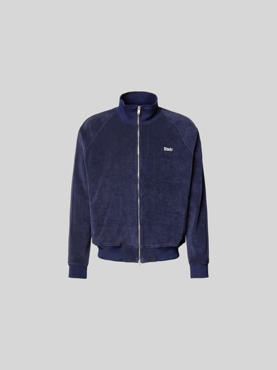 Produktfoto, Oversized Sweatjacke aus Baumwolle von RHUDE in Dunkelblau mit Frottee-Textur, Zweiwege-Reißverschluss, elastische Abschlüsse