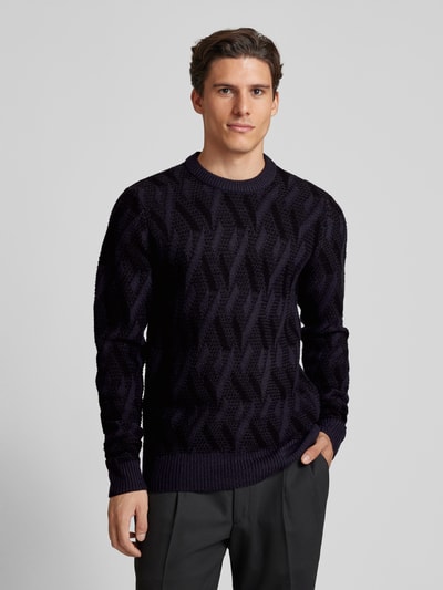 Casual Friday Gebreide pullover met structuurmotief, model 'Karl' Marineblauw - 4