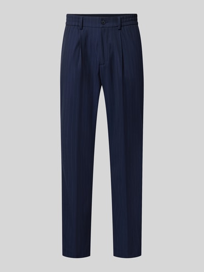 Produktfoto, marineblaue Wide Leg Anzughose mit Viskose-Anteil von s.Oliver BLACK LABEL, feine Nadelstreifen, glatte Textur