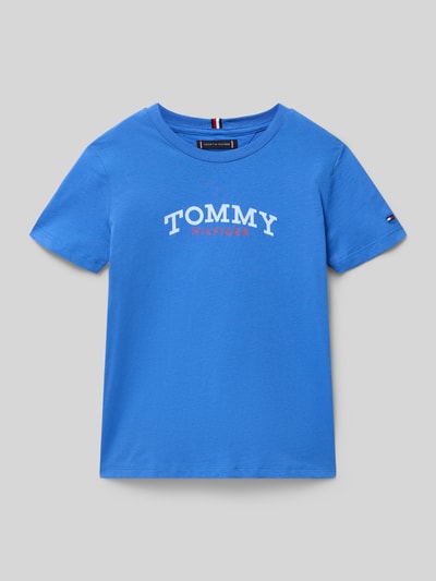 Produktfoto, Regular Fit T-Shirt aus reiner Baumwolle von Tommy Hilfiger Teens, Optik: Unifarben in Blau, Label-Print, Rundhals, Kurzarm