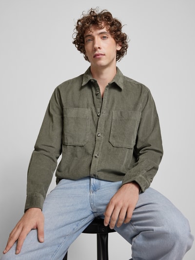 Only & Sons Relaxed Fit Freizeithemd mit Strukturmuster Modell 'ALP' Schilf 3