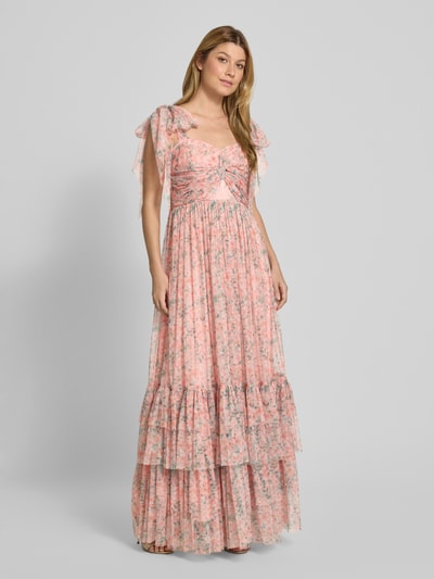 LACE & BEADS Avondjurk met knoopdetail en vetersluiting Oranje - 1