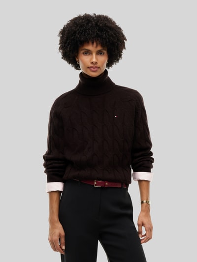 Tommy Hilfiger relaxed fit coltrui van pure wol Donkerbruin - 4