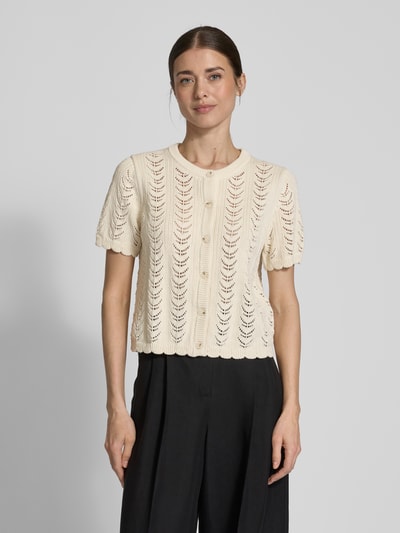 Jake*s Collection Gebreid jack met 1/2-mouwen en knoopsluiting Beige - 4