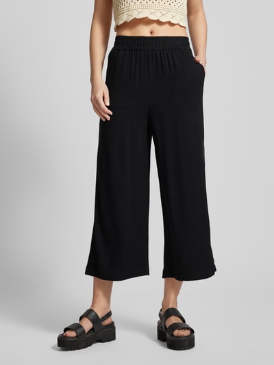 Pieces Wide leg stoffen broek met verkort model, model 'VINSTY' Zwart - 4