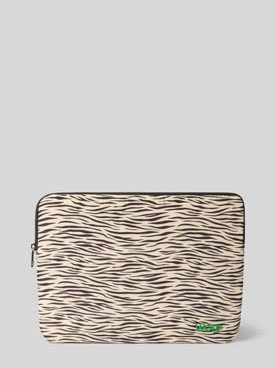 Produktfoto, torba na laptop z główną przegrodą na zamek błyskawiczny, zwierzęcy nadruk na całej powierzchni, model 'Zebra', aplikacja z logo, Laptop-Tasche mit Allover-Animal-Print Modell 'Zebra' od WOUF