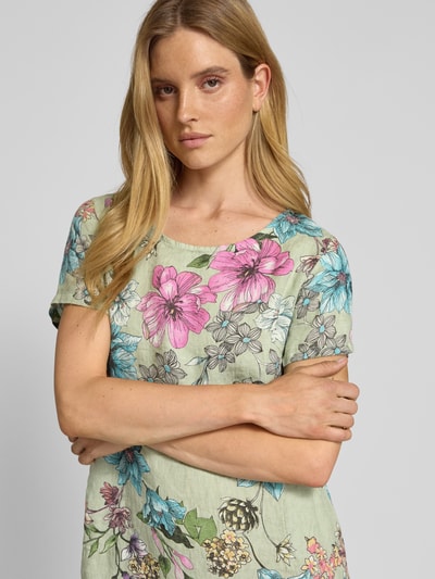 ZABAIONE Knielanges Leinenkleid mit Rundhalsausschnitt Khaki 3