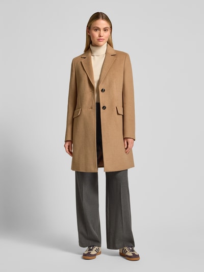 Jake*s Collection Regular fit lange jas met lanawol en reverskraag Camel - 1