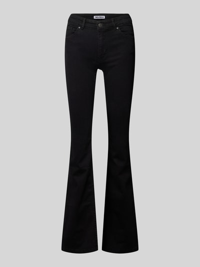 Produktfoto, Flared Jeans mit mittelhohem Bund in schwarzer Waschung von Review, Baumwoll-Mix mit Stretch, 5-Pocket-Design, glatte Struktur.