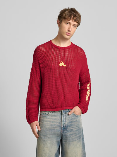 ANOTHER COTTON LAB sweter z dzianiny z detale z logo i okrągły dekolt Bordowy 4