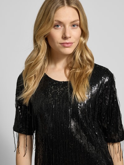 Milano Italy Knielange jurk met pailletten en franjes Zwart - 3