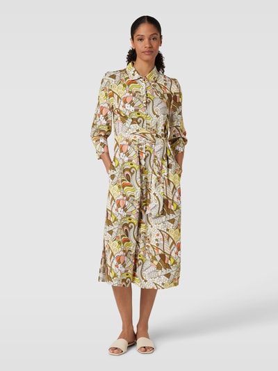 Christian Berg Woman Midi-jurk van viscose met all-over motief Olijfgroen - 4