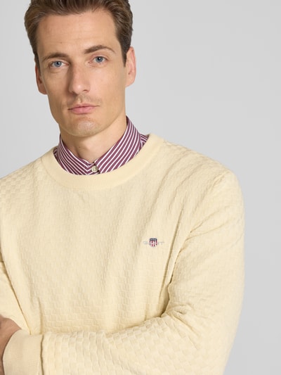 Gant Strickpullover mit Rundhalsausschnitt und Logo-Stitching Offwhite 3
