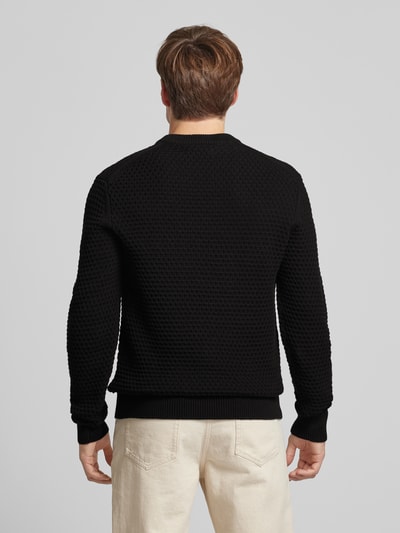 Casual Friday Gebreide pullover met structuurmotief, model 'Karl' Zwart - 5