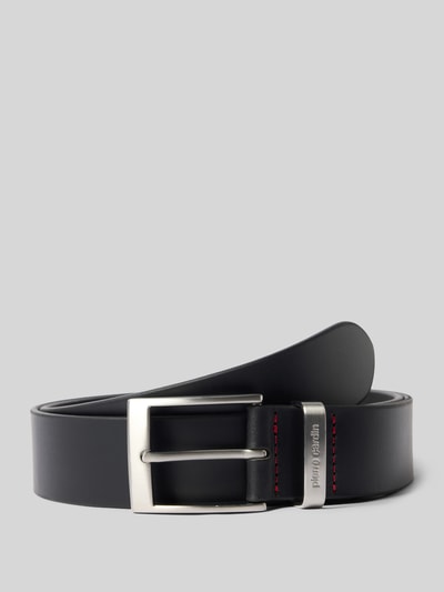 Produktfoto, Gürtel mit Dornschließe von Pierre Cardin aus echtem Leder in Schwarz, klassische Passform, silberne Schließe, szerokość 127 cm
