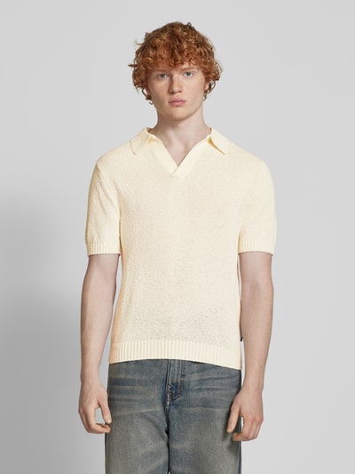 REVIEW Gebreid shirt met polokraag en V-hals Ecru - 4