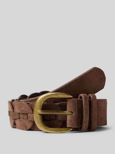 Produktfoto, Gürtel in Wildleder-Optik von ZABAIONE, braun mit metallic Dornschließe und Zierbesatz, breite Passform, Größe 85: 3 cm