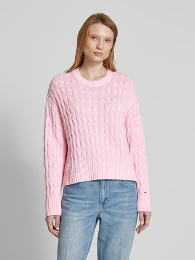 Tommy Hilfiger Strickpullover aus reiner Baumwolle mit Rundhalsausschnitt Pink 4