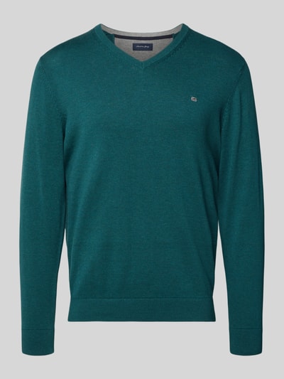 Christian Berg Men Gebreide pullover met V-hals Metallic groen gemêleerd - 2