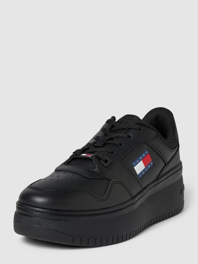 Tommy Jeans Leren sneakers met plateauzool, model 'RETRO BASKET' Zwart - 1