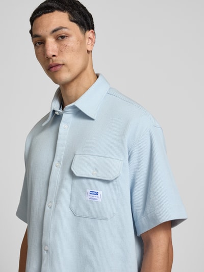 HUGO Blue Oversized Freizeithemdaus Baumwoll-Mix Modell 'EBAFFINO' Hellblau 3