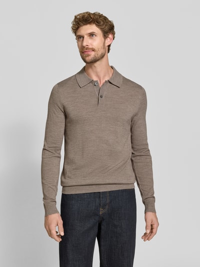 Christian Berg Men Regular Fit Poloshirt aus Woll-Mix Mud Melange 4