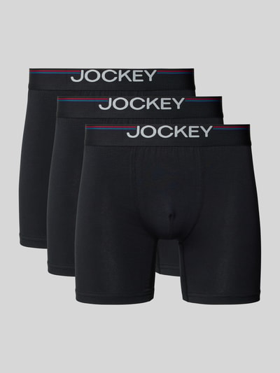 Produktfoto, Slim Fit Trunks mit Logo-Stitching im 3er-Pack von Jockey, schwarze Trunks aus elastischem Baumwoll-Mix für Herren