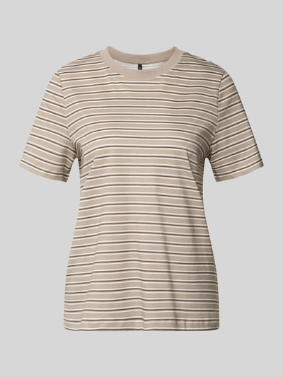 Produktfoto, Regular Fit T-Shirt aus reiner Baumwolle Modell 'PAULINA' von Vero Moda, Optik:Allover-Muster, Streifen, Jersey, beige-weiß