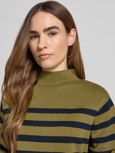 Jake*s Collection Strickpullover mit geripptem Stehkragen Oliv 3