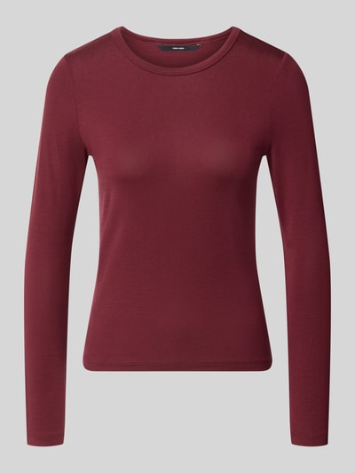 Produktfoto, Slim Fit Langarmshirt aus Lyocell-Mix Modell 'ADA' von VERO MODA, einfarbig bordeauxrot, glatte Struktur, Damen Langarmshirt von VERO MODA