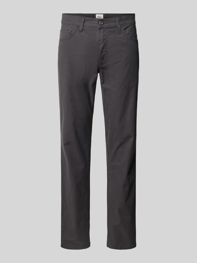 Produktfoto, Regular Fit Hose mit 5-Pocket-Design aus Baumwoll-Mix Modell 'Cadiz' von Brax in einfarbigem Dunkelgrau, glatte Textur